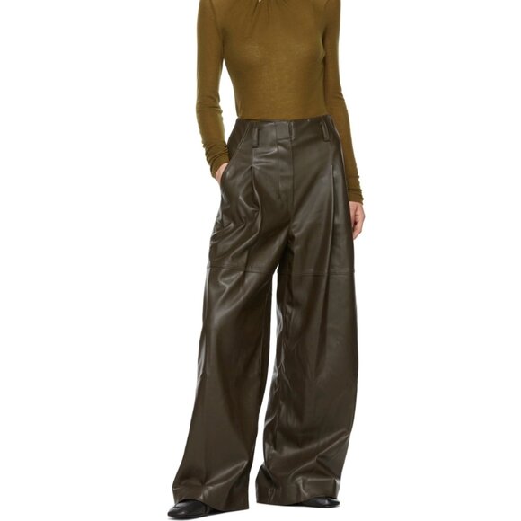 LVIR Brown Faux Vegan Leather Wide Leg Pants Size: S - Picture 1 of 14
